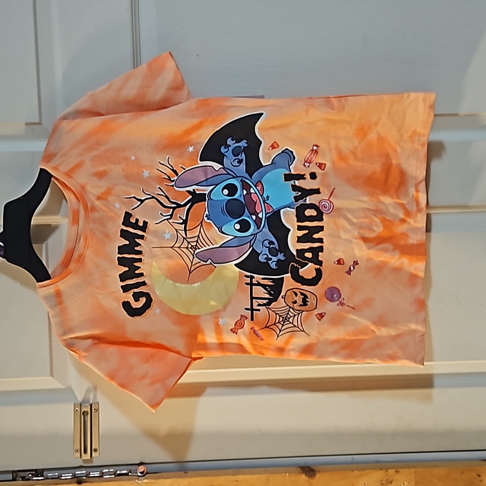 DISNEY STITCH TIE DYE GRAPHIC TEE: ORANGE: NEW WITH TAGS: SIZE L (10/12)